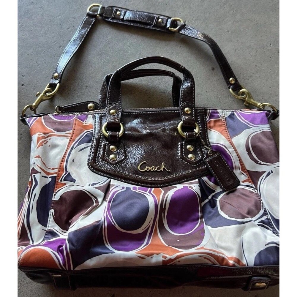 Vintage COACH Ashley Scarf C's Print LARGE Satchel Purse Bag Orange Purple